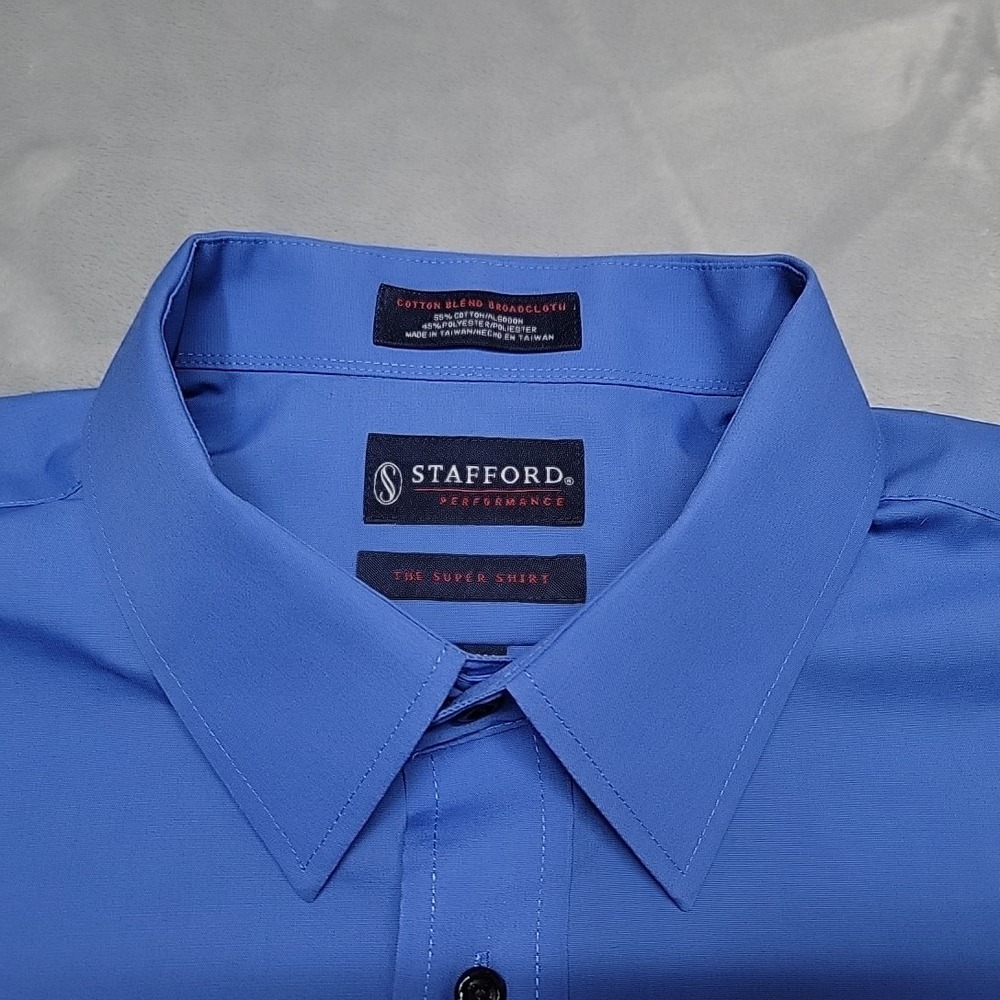 Stafford Shirt Mens 18 36-37 Blue The Super Shirt Classic Fit Long Sleeve Office - Picture 3 of 6